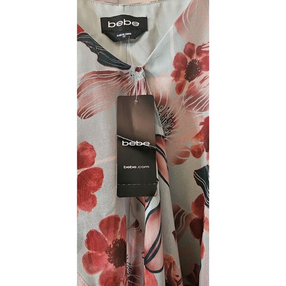 Bebe NWT Womens XS Asymmetrical Tank Blouse Green Red Floral Adjustable Straps - Picture 9 of 9